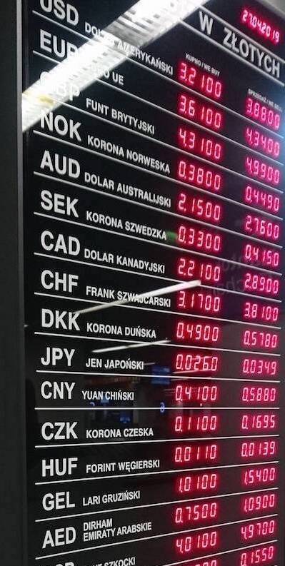 Foreign Currency Exchange Rate at Baggage Reclaim Area @ Warsaw Chopin Airport, Poland